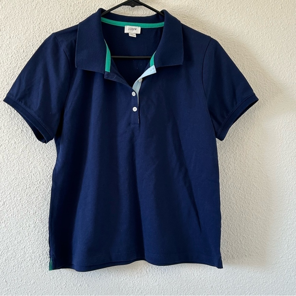 J.Crew women’s Polo Shirt Medium Blue Stretchy Preppy Summer Clueless uniform